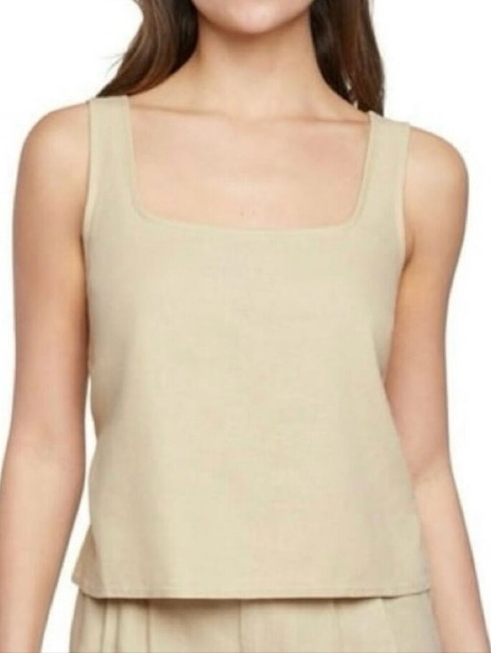 Express Linen Blend Sleeveless Tank Top in Cream Tan minimalist Size Medium